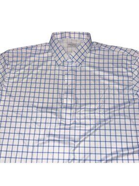 Collars & Co Polo Shirt 2XL Relaxed Dress Collar Performance Blue White Check